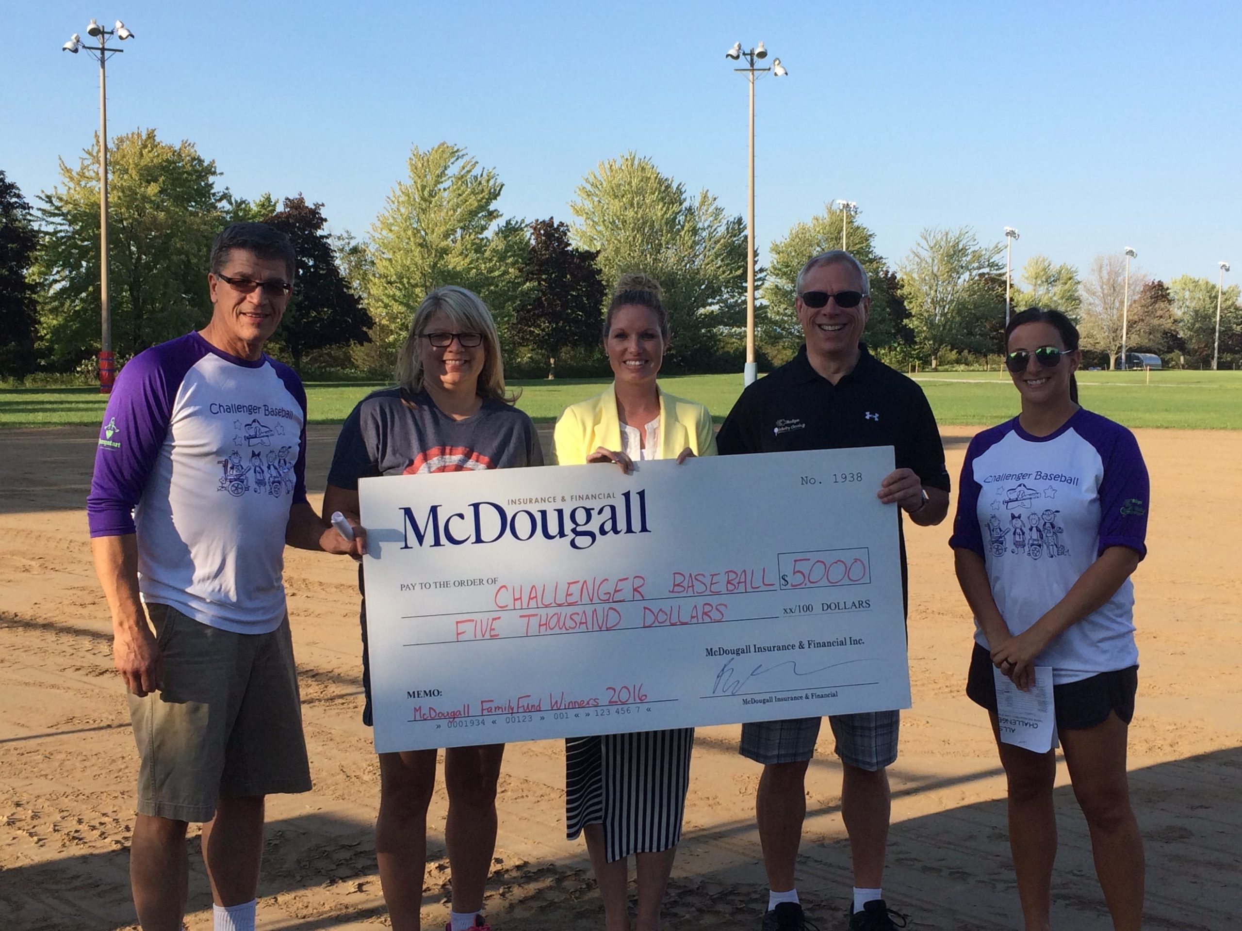 Challenger Baseball the winner of the 2016 McDougall Family Fund awarded their cheque for $5,000