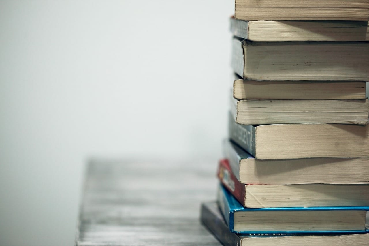 Stack of books on table