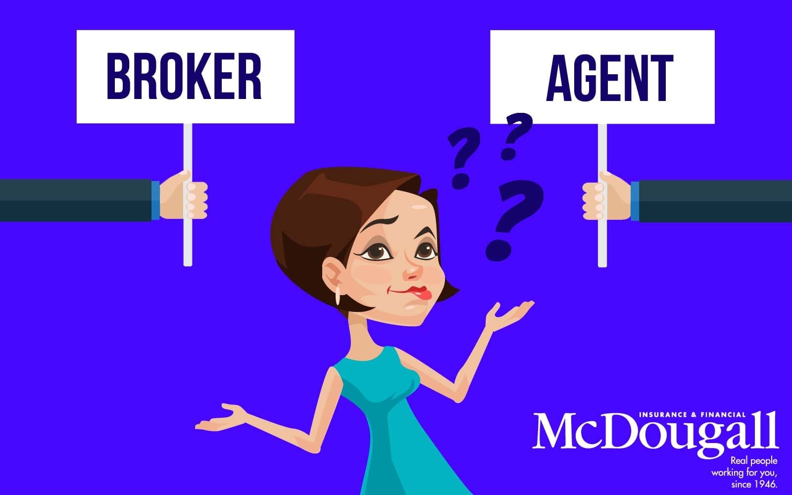 caricature of person looking at signs that says broker and agent