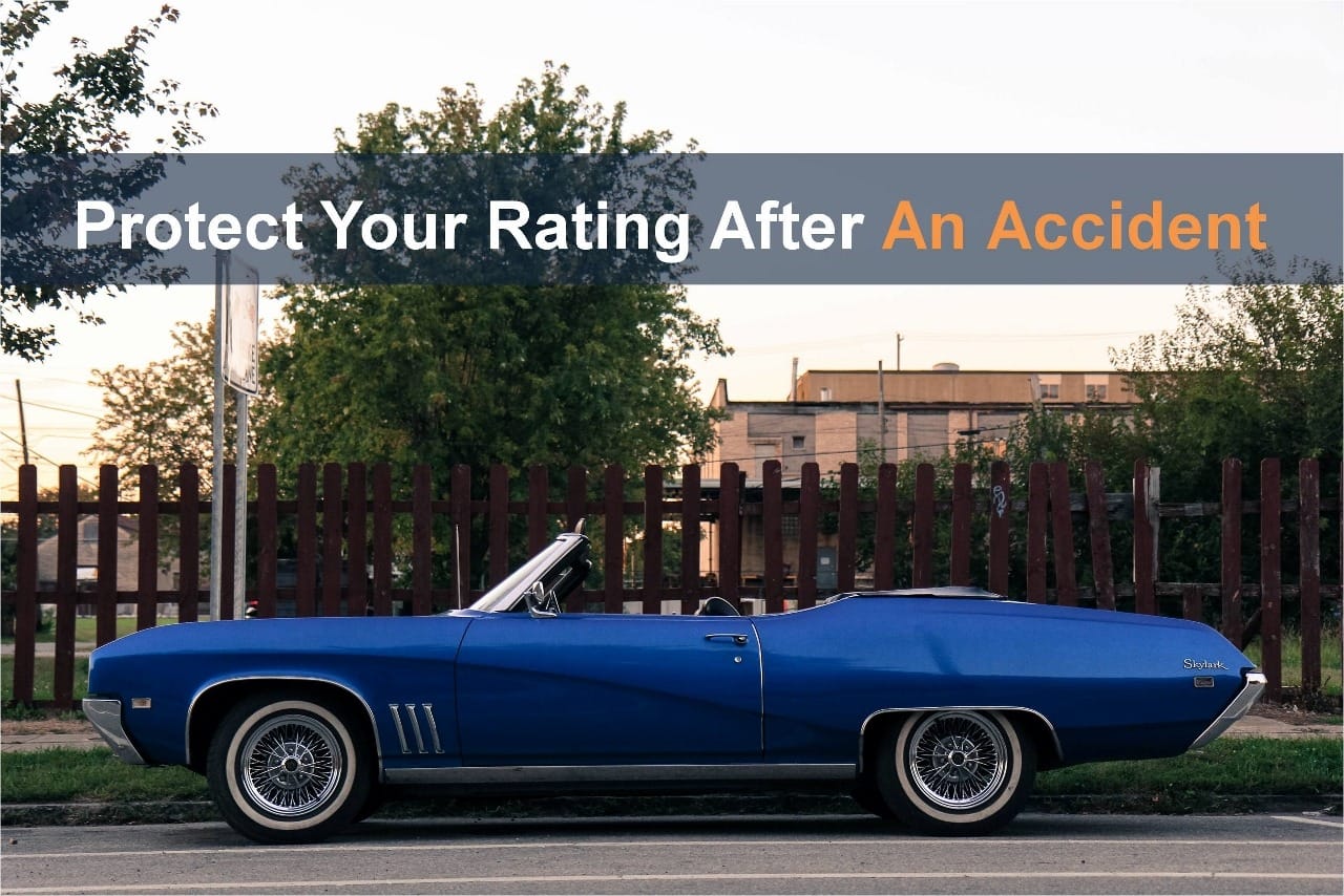 ad of vintage blue car for protect your rating after a car accident