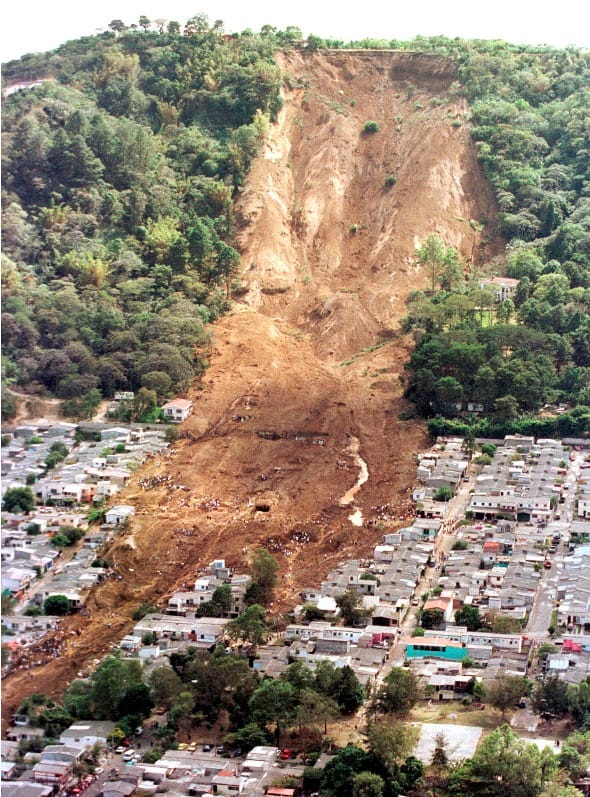 aftermath of landslide in the town of Santa Tecla