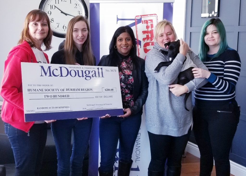 McDougall Insurance donates $200 to humane society of Durham