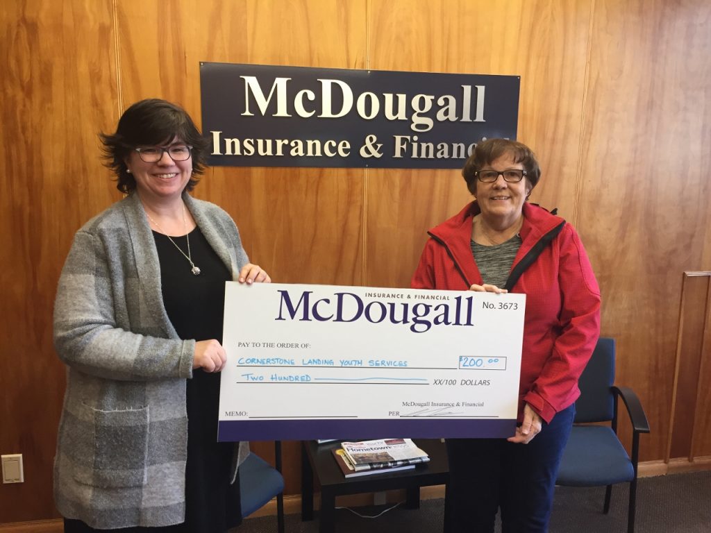 McDougall Insurance donates to Cornerstone Landing Youth Services