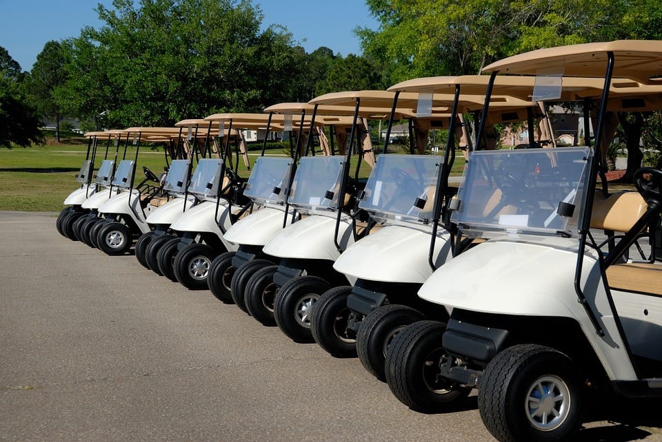 row of golf carts