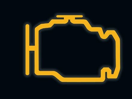 Check engine light sign (yellow and black)
