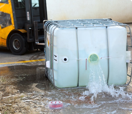 Tow truck spilling dangerous goods from container